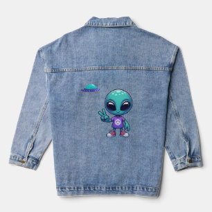 Cute Peace Alien & Space Ship Denim Jacket