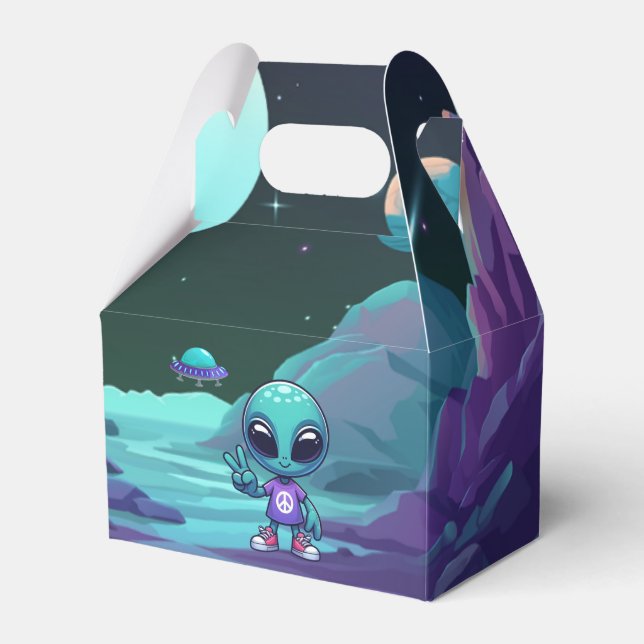 Cute Peace Alien & Space Ship Favor Box (Front Side)