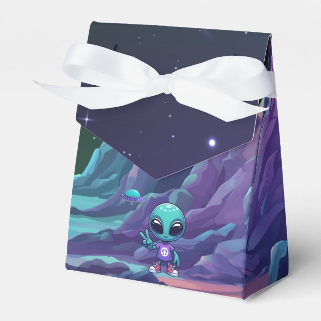 Cute Peace Alien & Space Ship Favor Box (Front Side)