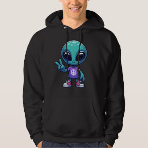 Cute Peace Alien & Space Ship Hoodie