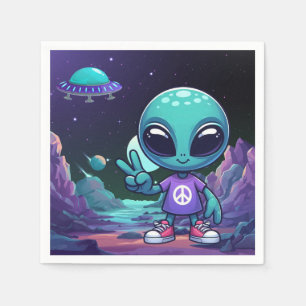 Cute Peace Alien & Space Ship Napkin