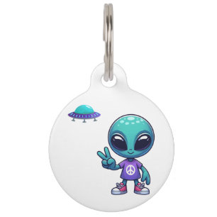 Cute Peace Alien & Space Ship Pet Tag
