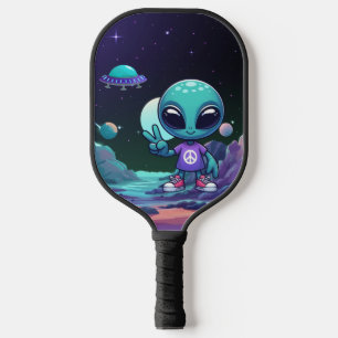 Cute Peace Alien & Space Ship Pickleball Paddle