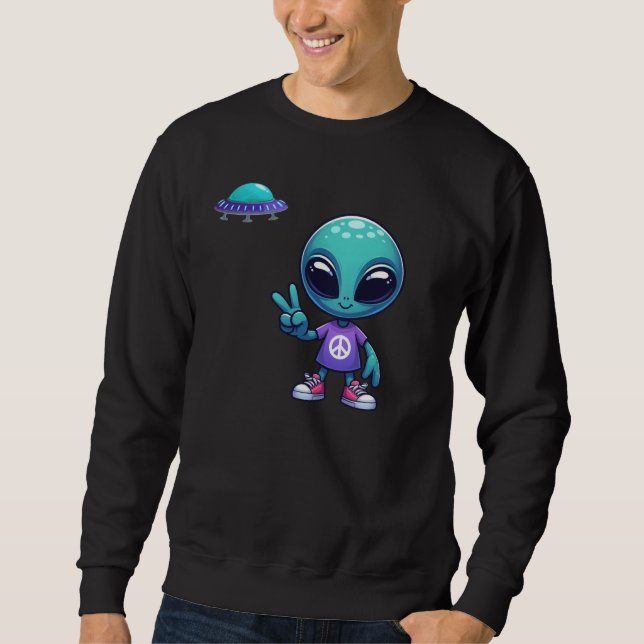 Cute Peace Alien & Space Ship Sweatshirt (Front)