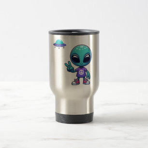 Cute Peace Alien & Space Ship Travel Mug