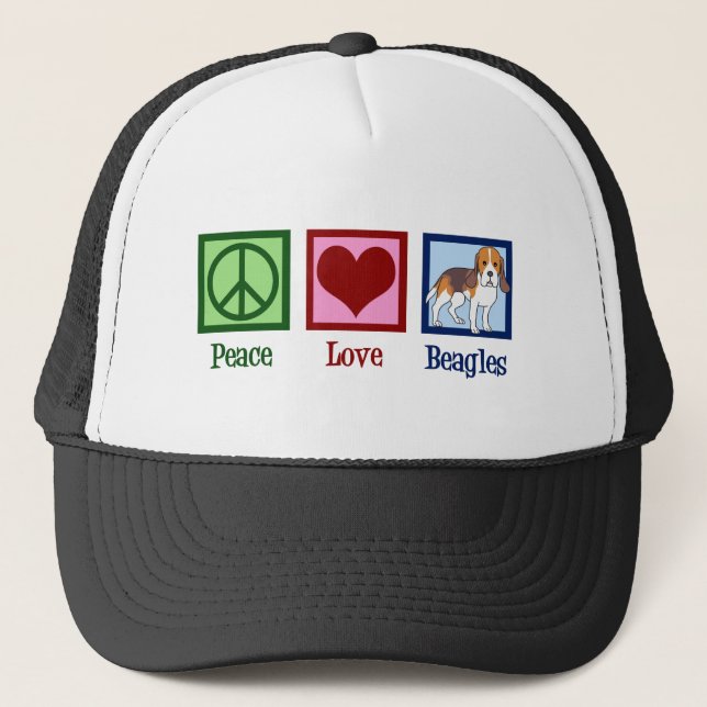 Cute Peace Love Beagles Trucker Hat (Front)