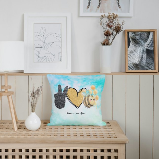 Cute Peace Love Bees  Throw Pillow (Creator Uploaded)