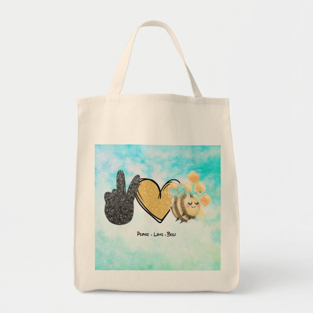 Cute Peace Love Bees  Tote Bag (Front)