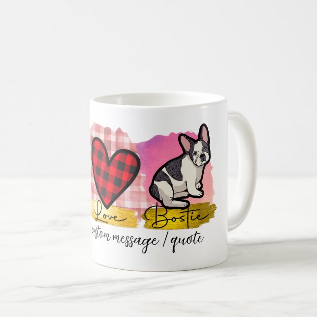 Cute Peace Love Boston Terrier Dog Lover Coffee Mug (Front Right)