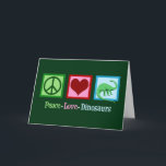 Cute Peace Love Dinosaur Christmas Holiday Card<br><div class="desc">Peace Love Dinosaurs card for a dino lover. Features a green peace sign,  red heart,  and a cool apatosaurus. A great card for a paleontologist to send to paleontology friends.</div>