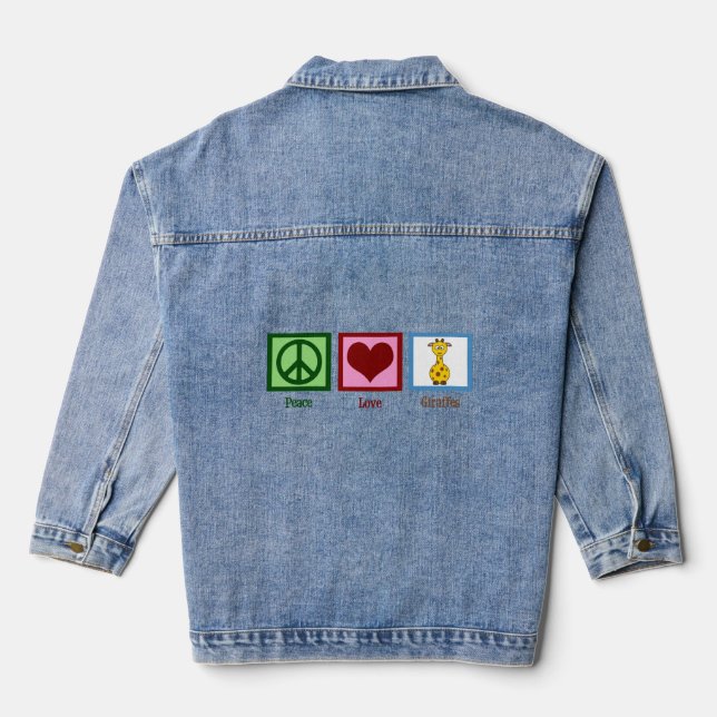 Cute Peace Love Giraffe Women's Denim Jacket (Back)