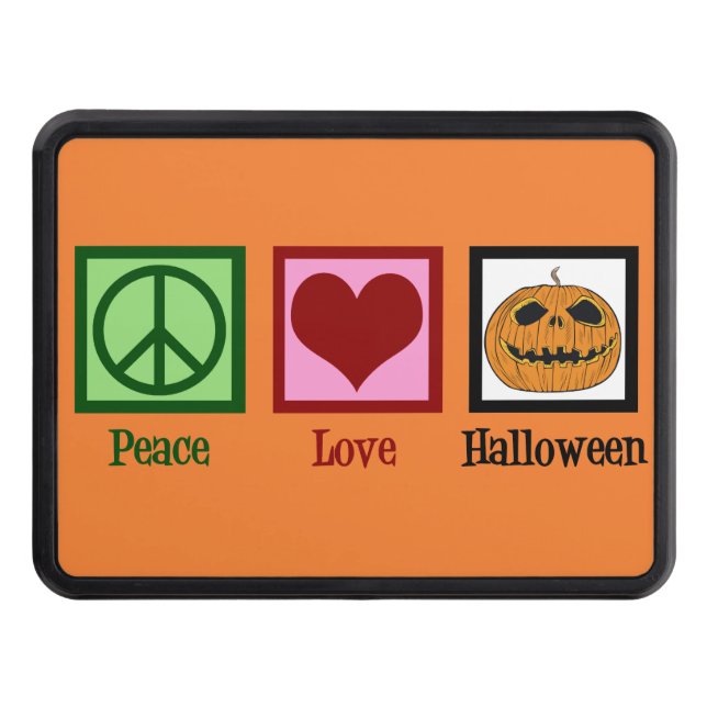 Cute Peace Love Halloween Orange Trailer Hitch Cover (Front)