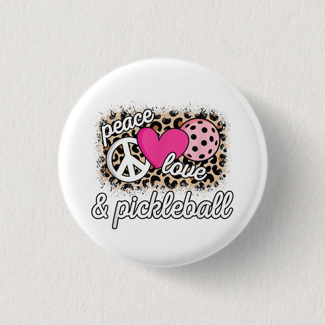 Cute Peace Love Pickleball Player Funny Pickle Bal 1 Inch Round Button (Front)