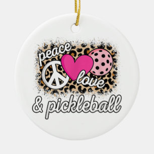 Cute Peace Love Pickleball Player Funny Pickle Bal Ceramic Ornament