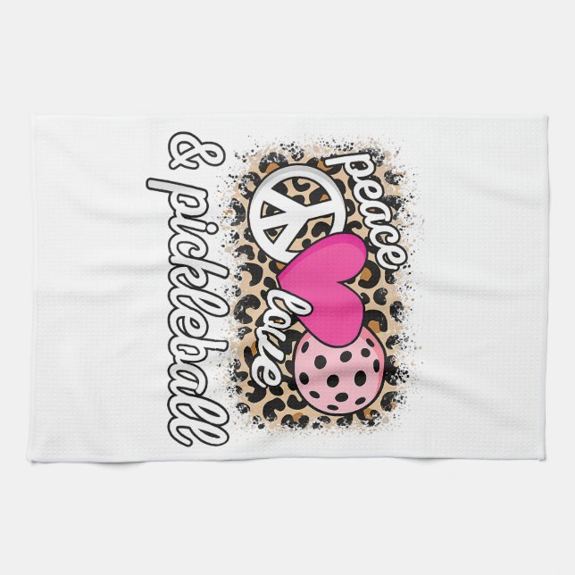 Cute Peace Love Pickleball Player Funny Pickle Bal Kitchen Towel (Horizontal)