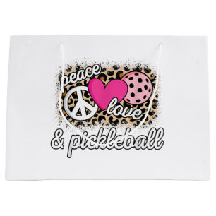 Cute Peace Love Pickleball Player Funny Pickle Bal Large Gift Bag