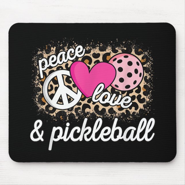 Cute Peace Love Pickleball Player Funny Pickle Bal Mouse Pad (Front)