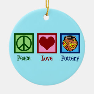 Cute Peace Love Pottery Ceramic Ornament