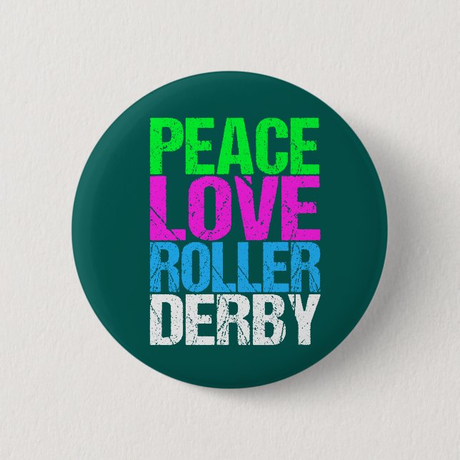 Cute Peace Love Roller Derby 2 Inch Round Button (Front)