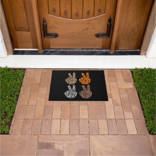 Cute Peace Sign Animal Print Toddler Boys Retro Doormat