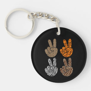 Cute Peace Sign Animal Print Toddler Boys Retro  Keychain