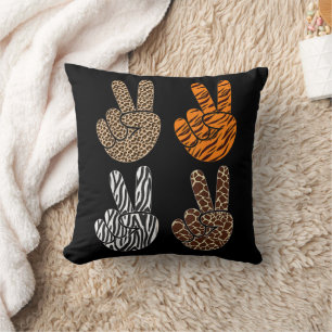 Cute Peace Sign Animal Print Toddler Boys Retro Throw Pillow
