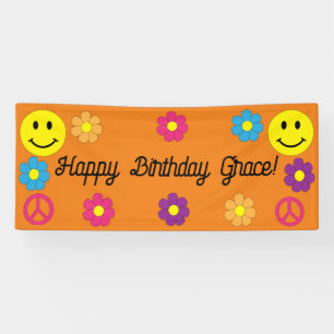 Cute Peace Sign Smiley Face Happy Birthday Banner