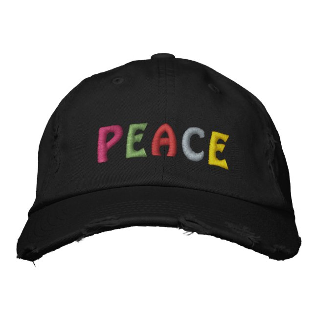 Cute PEACE Word Print Embroidered Hat (Front)