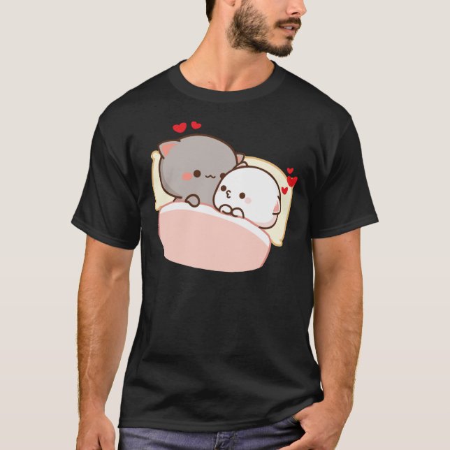 Cute Peach And Goma Going To Sleep  Mochi Cat  T-Shirt (Front)