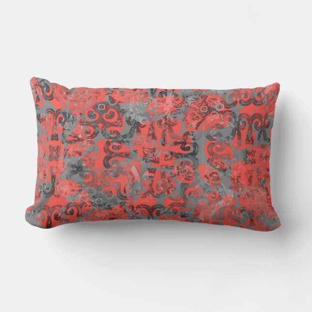 Cute Peach and Grey Splotch Abstract Colourful Lumbar Pillow (Front)