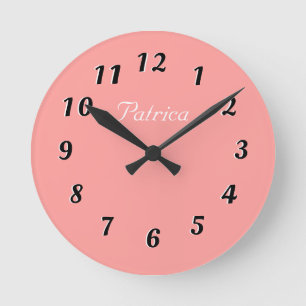 Cute Peach and White Personalized Wall Clock