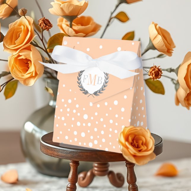 Cute peach and white polka dot pattern wedding fav favor box (Creator Uploaded)