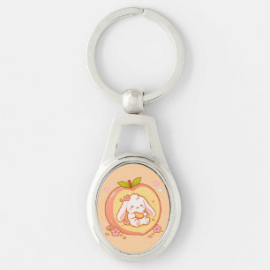 Cute Peach Bunny Kawaii Illustration  Keychain