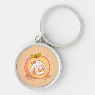 Cute Peach Bunny Kawaii Illustration  Keychain