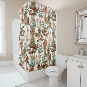 Cute Peach Cottagecore Floral Mushroom Pattern