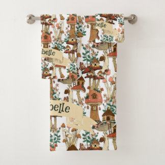 Cute Peach Cottagecore Floral Mushroom Pattern Bath Towel Set