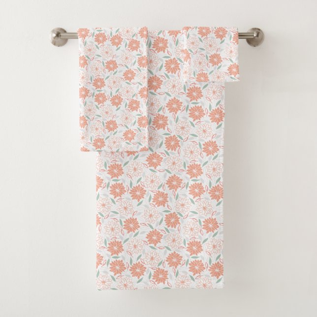 Cute Peach Country Floral Pattern Bath Towel Set (Insitu)