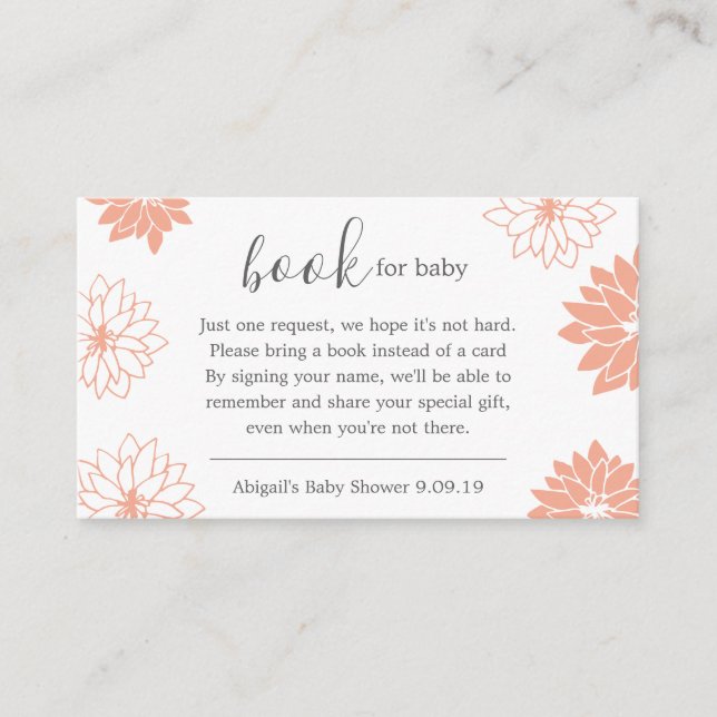 Cute Peach Floral Pattern Book Request Baby Shower Enclosure Card (Front)