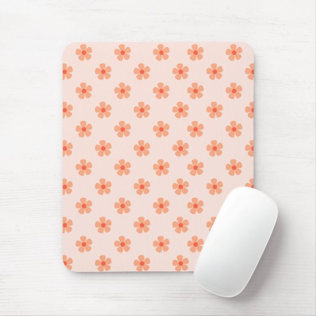 Cute Peach Flower Pattern Minimal Floral Aesthetic Mouse Pad (With Mouse)