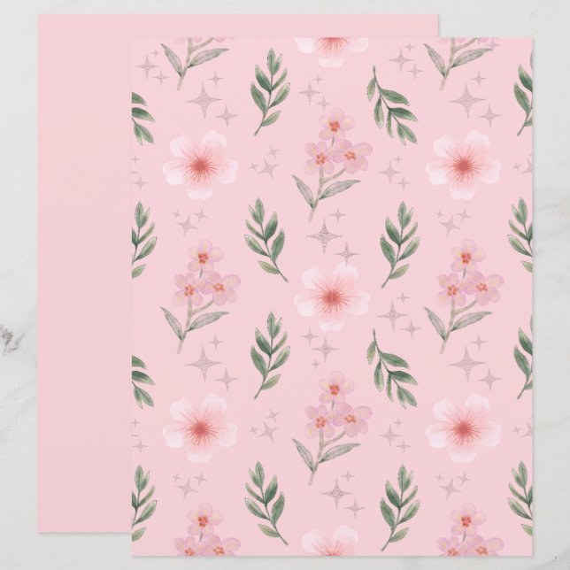 Cute Peach flower Pattern Scrapbook Paper (Front/Back)