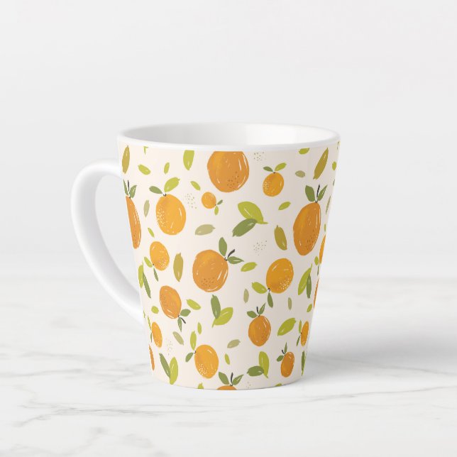 Cute Peach Fruit Pattern Latte Mug (Left Angle)