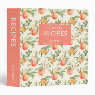 Cute Peach Fuzz Watercolor Personalized Recipes Binder
