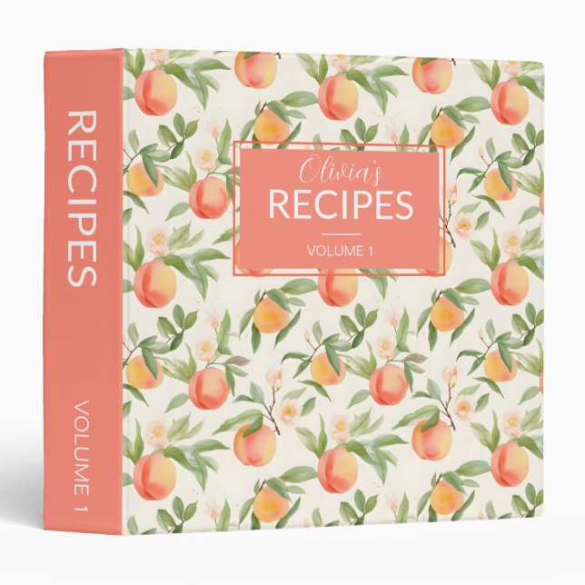 Cute Peach Fuzz Watercolor Personalized Recipes Binder (Front/Spine)