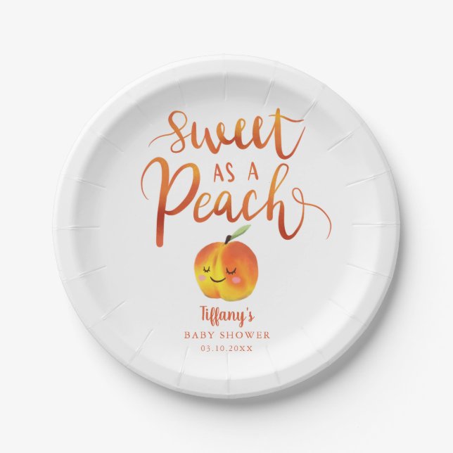 Cute Peach Girl Spring Baby Shower Paper Plate (Front)