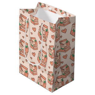Cute Peach Milk Carton Pattern Medium Gift Bag