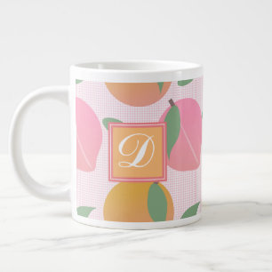 Cute Peach Orange Fruit Pattern Pink Large Coffee Mug