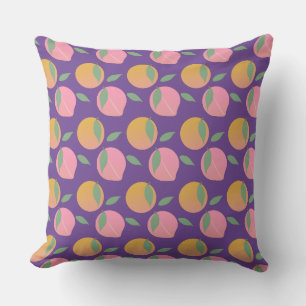 Cute Peach Orange Fruit Pattern Pink Throw Pillow