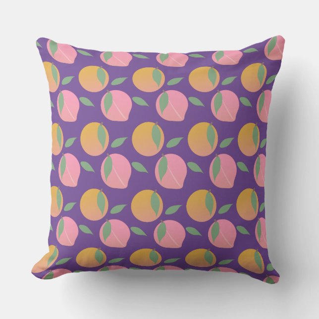 Cute Peach Orange Fruit Pattern Pink Throw Pillow (Front)