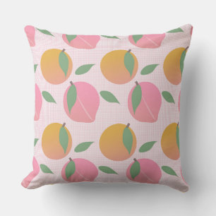 Cute Peach Orange Fruit Pattern Pink Throw Pillow