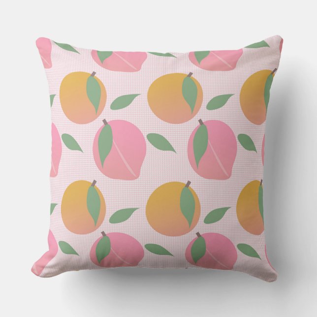 Cute Peach Orange Fruit Pattern Pink Throw Pillow (Front)